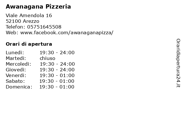 Orari di apertura Awanagana Pizzeria Viale Amendola